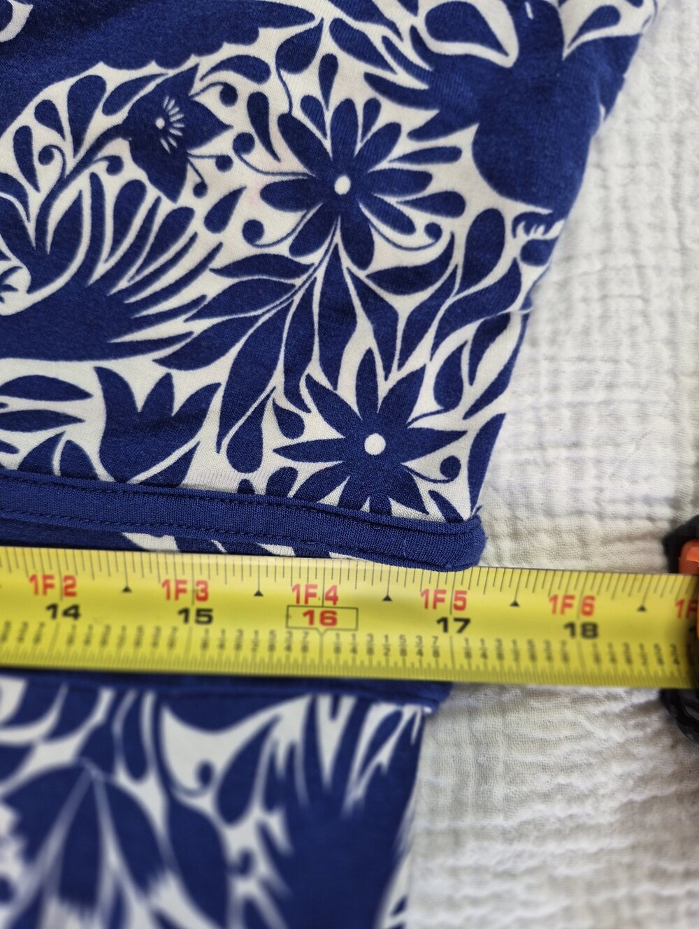 Boden Lorna Faux-Wrap Jersey Mini Dress, Size 12, Blue/White Dawn Bird Tile, EUC - Picture 7 of 12